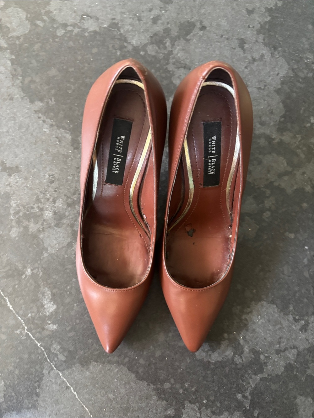 White House Black Market Women's Tan/Brown Leather Pointed-Toe Pumps